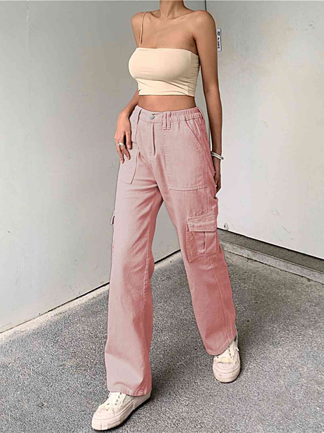 Straight Jeans with Pockets Light Mauve