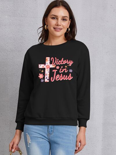 VICTORY IN JESUS Round Neck Sweatshirt Black