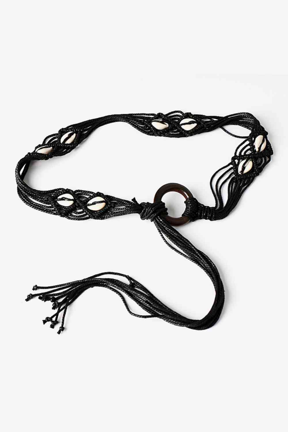 Bohemian Wood Ring Braid Belt Black One Size