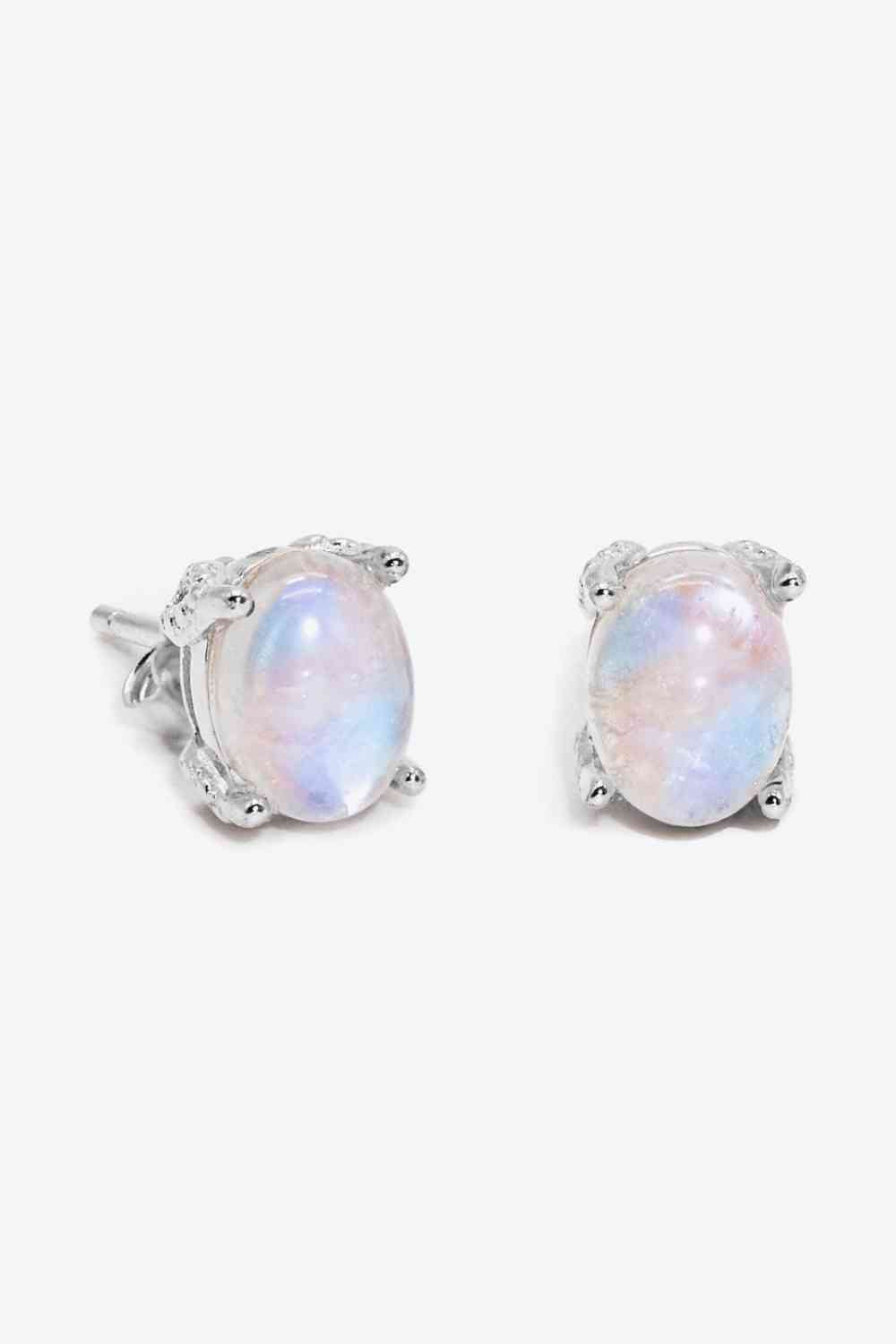 Natural Moonstone 4-Prong Stud Earrings Silver One Size