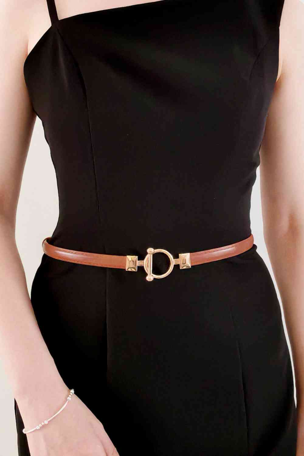 Toggle Buckle Skinny PU Belt Caramel One Size