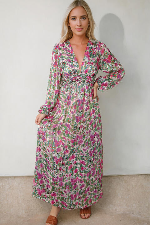 Floral Deep V Maxi Dress Multicolor