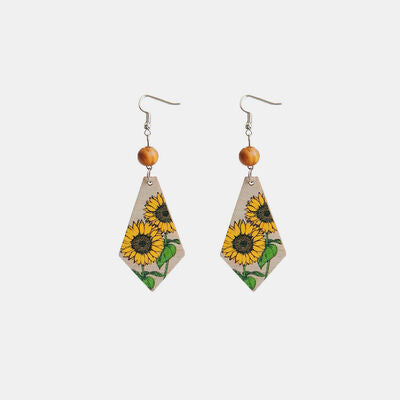 Floral Wooden Teardrop Earrings Mustard One Size