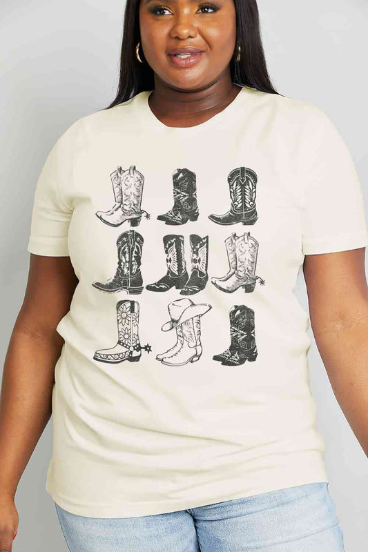 Simply Love Simply Love Full Size Cowboy Boots Graphic Cotton Tee Ivory