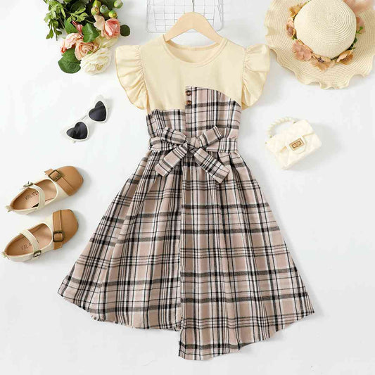 Plaid Round Neck Asymmetrical Dress Plaid