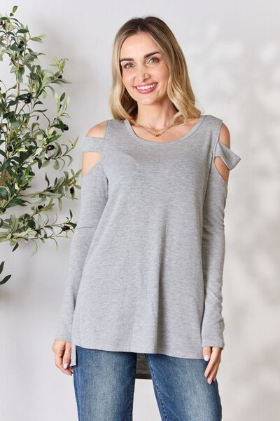 Hailey & Co Cutout Cold Shoulder Long Sleeve Top GREY