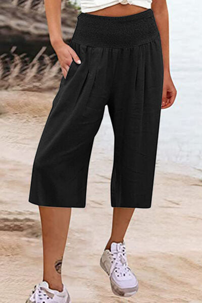 Pocketed High Waist Pants Black