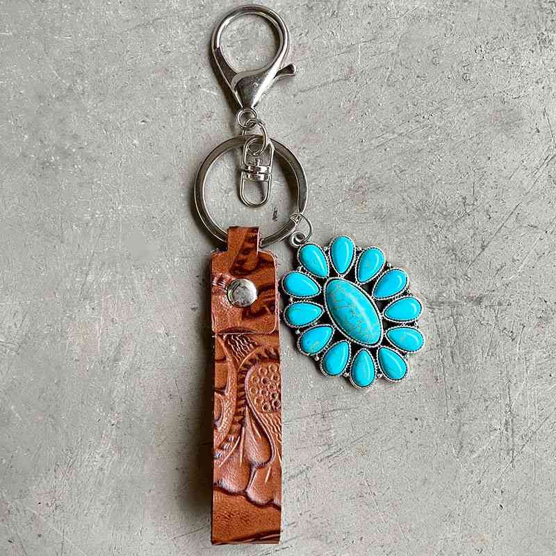 Turquoise Genuine Leather Key Chain Style D One Size