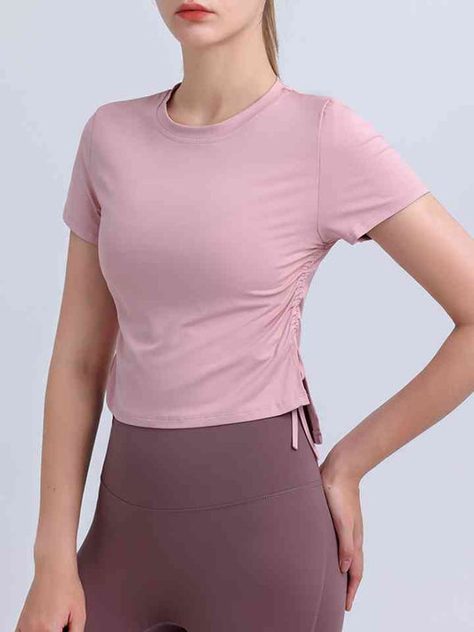 Round Neck Short Sleeve Active Top Blush Pink