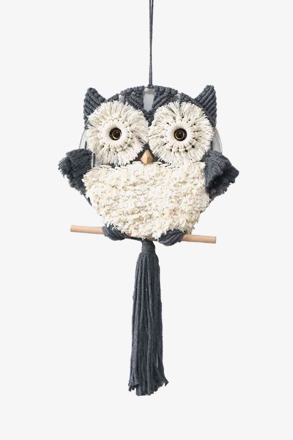 Hand-Woven Tassel Owl Macrame Wall Hanging Black One Size