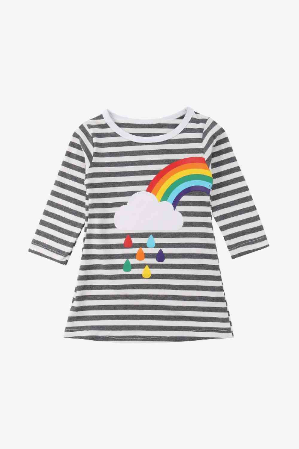 Girls Rainbow Graphic Striped Long Sleeve Dress Stripe