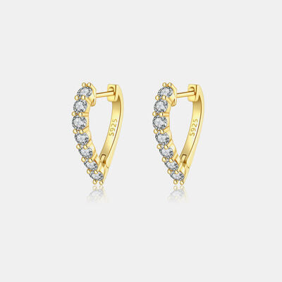 Inlaid Zircon 925 Sterling Silver Heart Earrings Gold One Size