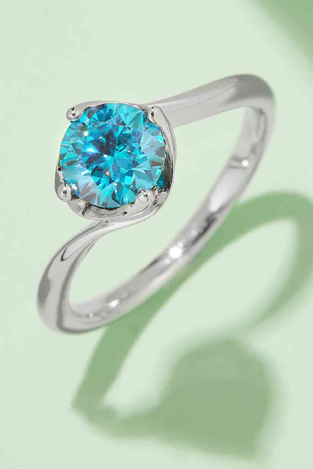 1 Carat Moissanite 925 Sterling Silver Solitaire Ring Sky Blue