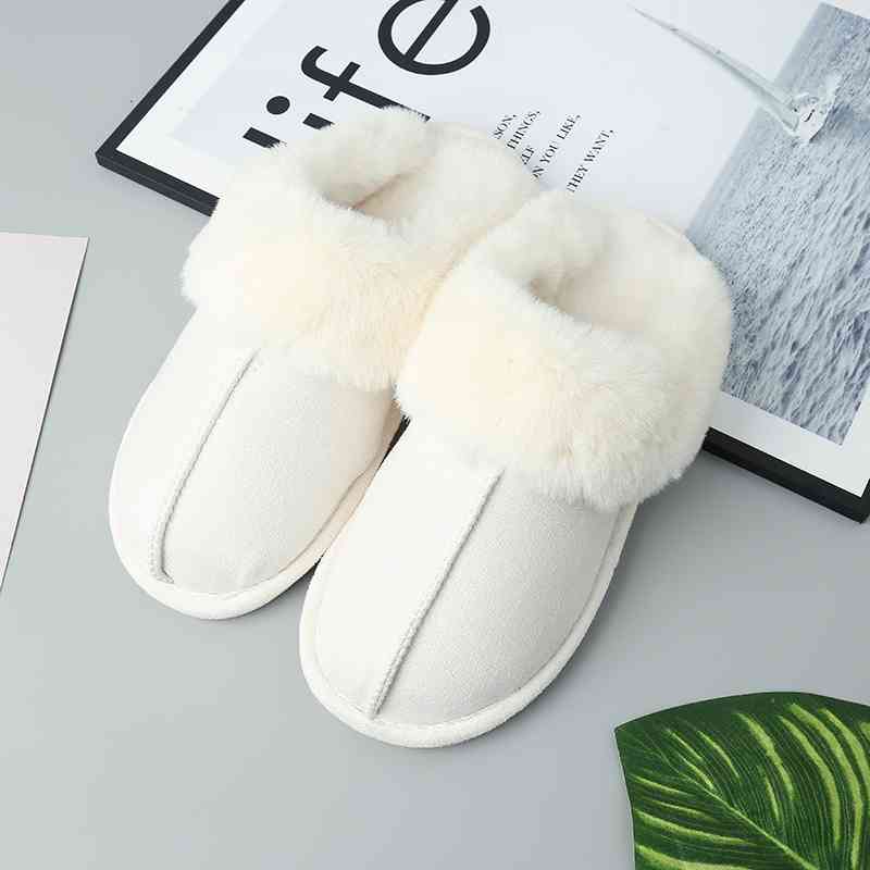 Faux Suede Center Seam Slippers Ivory