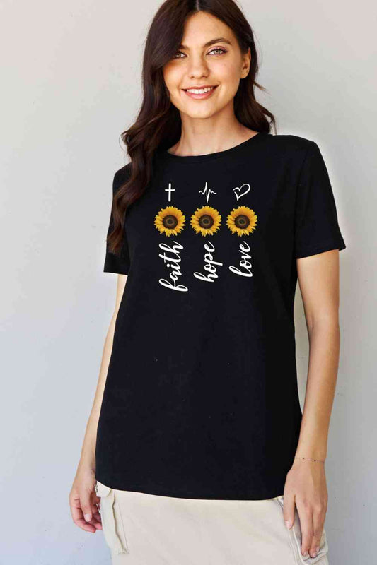 Simply Love Full Size Sunflower Graphic T-Shirt Black