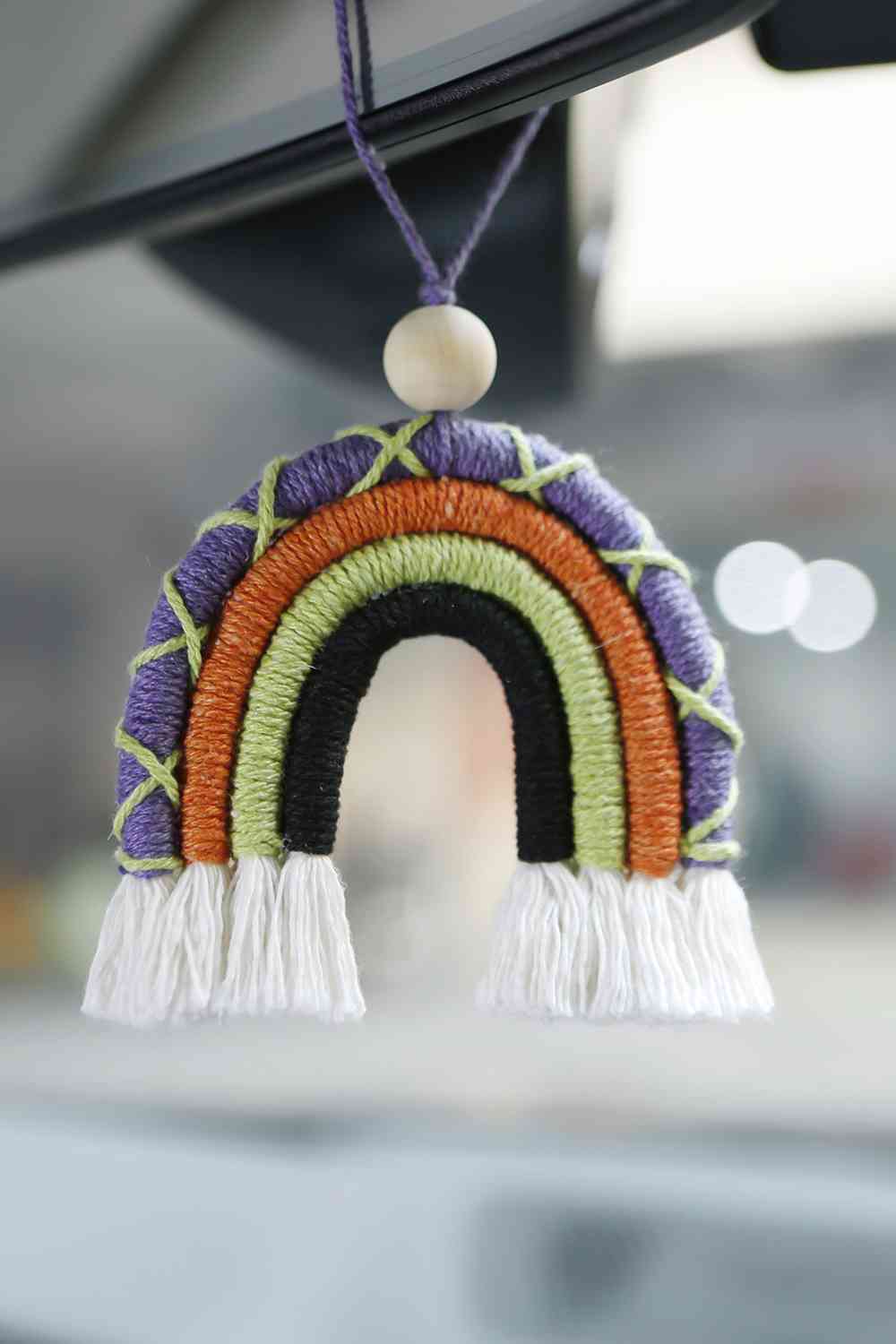 Fringe Macrame Rainbow Shape Wood Bead Cotton Keychain