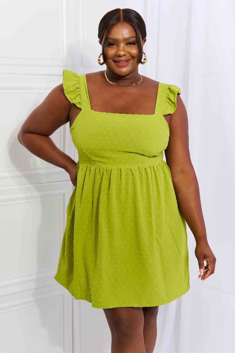 Culture Code Sunny Days Full Size Empire Line Ruffle Sleeve Dress in Lime Lime