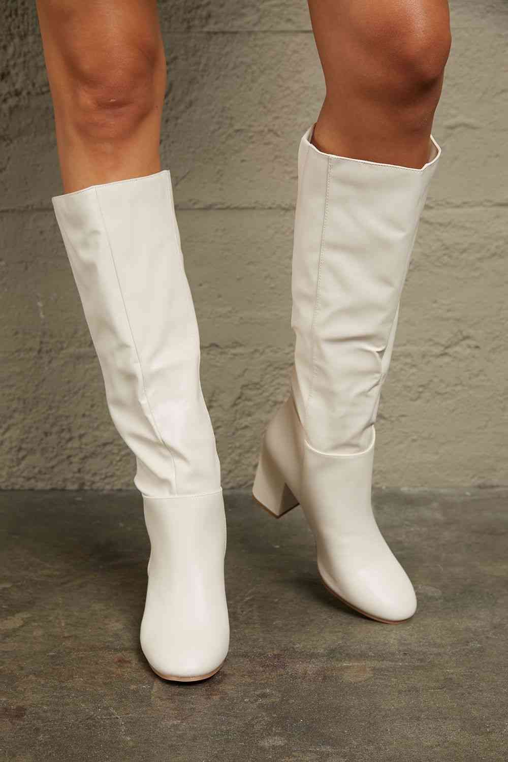 East Lion Corp Block Heel Knee High Boots White