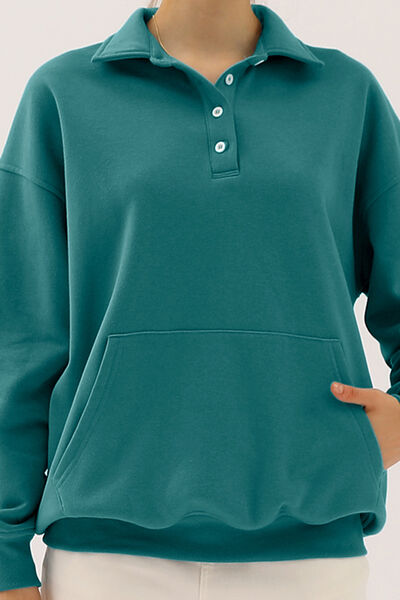 Ninexis Full Size Quarter-Button Collared Sweatshirt