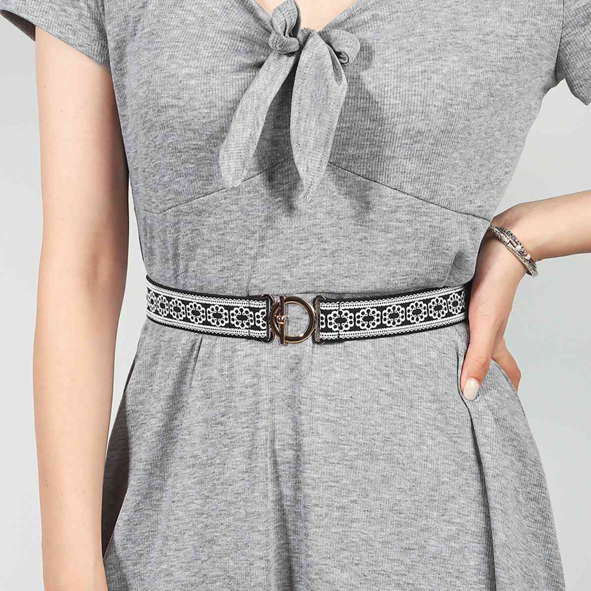 Toggle Clasp Elastic Belt Charcoal One Size