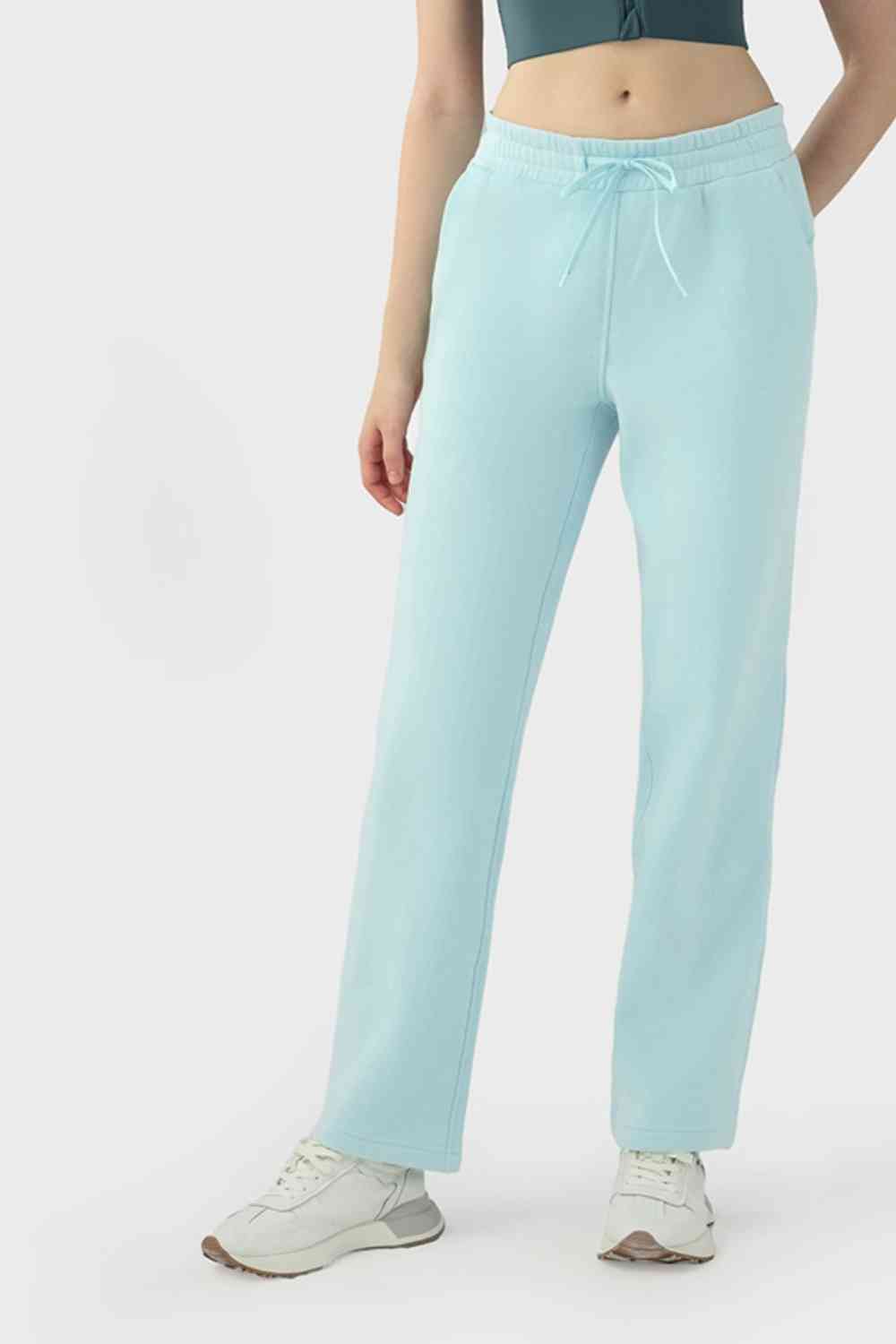 Drawstring Waist Sports Pants with Pockets Mint Blue