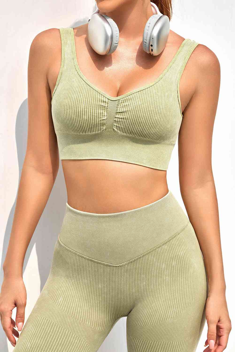 Ruched Wide Strap Sports Top Chartreuse