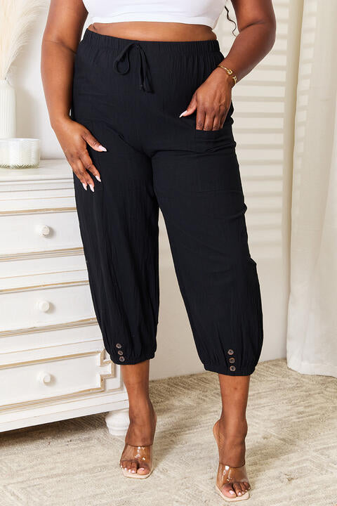 Double Take Decorative Button Cropped Pants Black