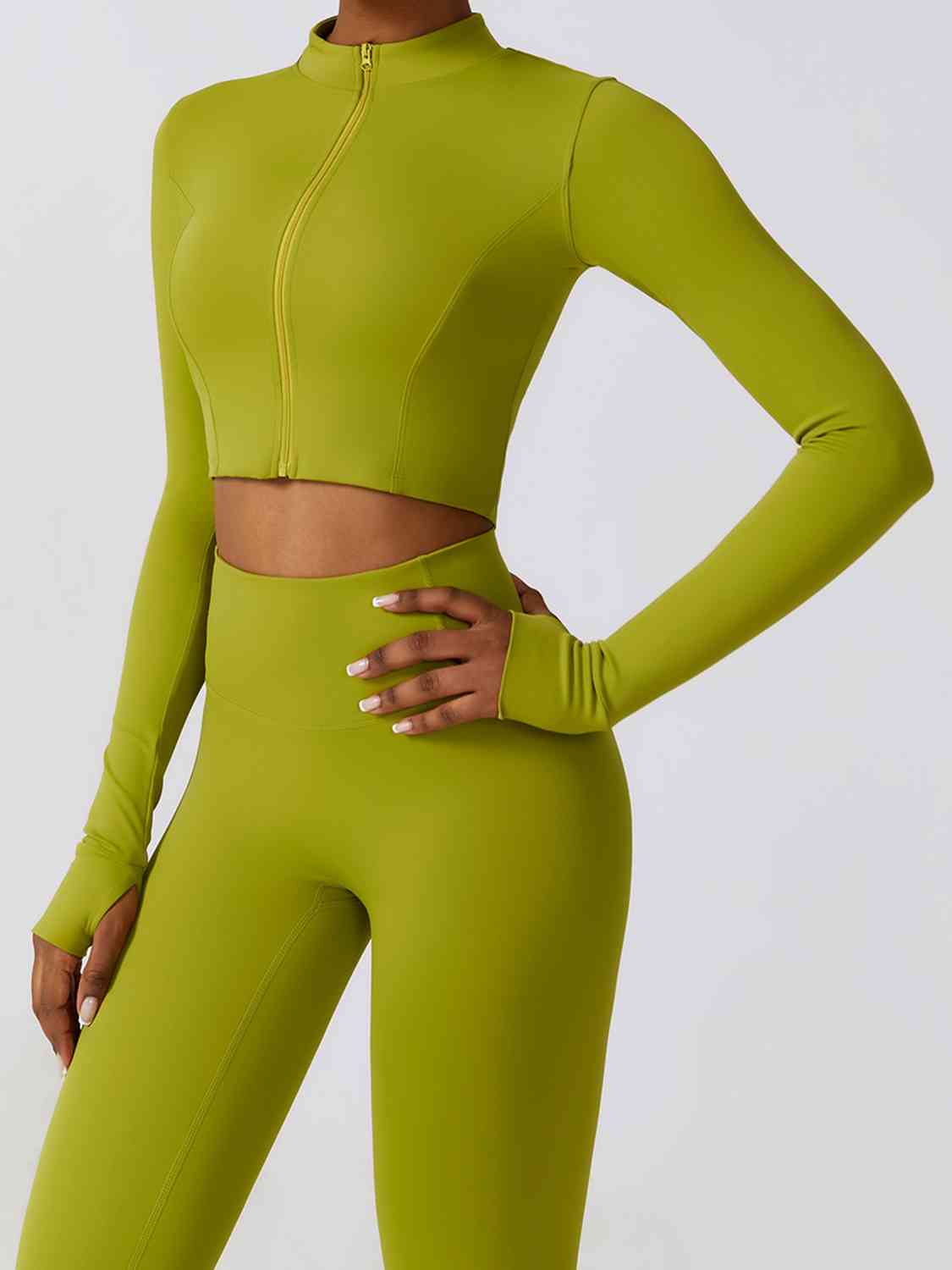 Zip-Up Long Sleeve Sports Top Matcha Green