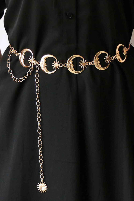 Sun and Moon Alloy Belt Gold One Size