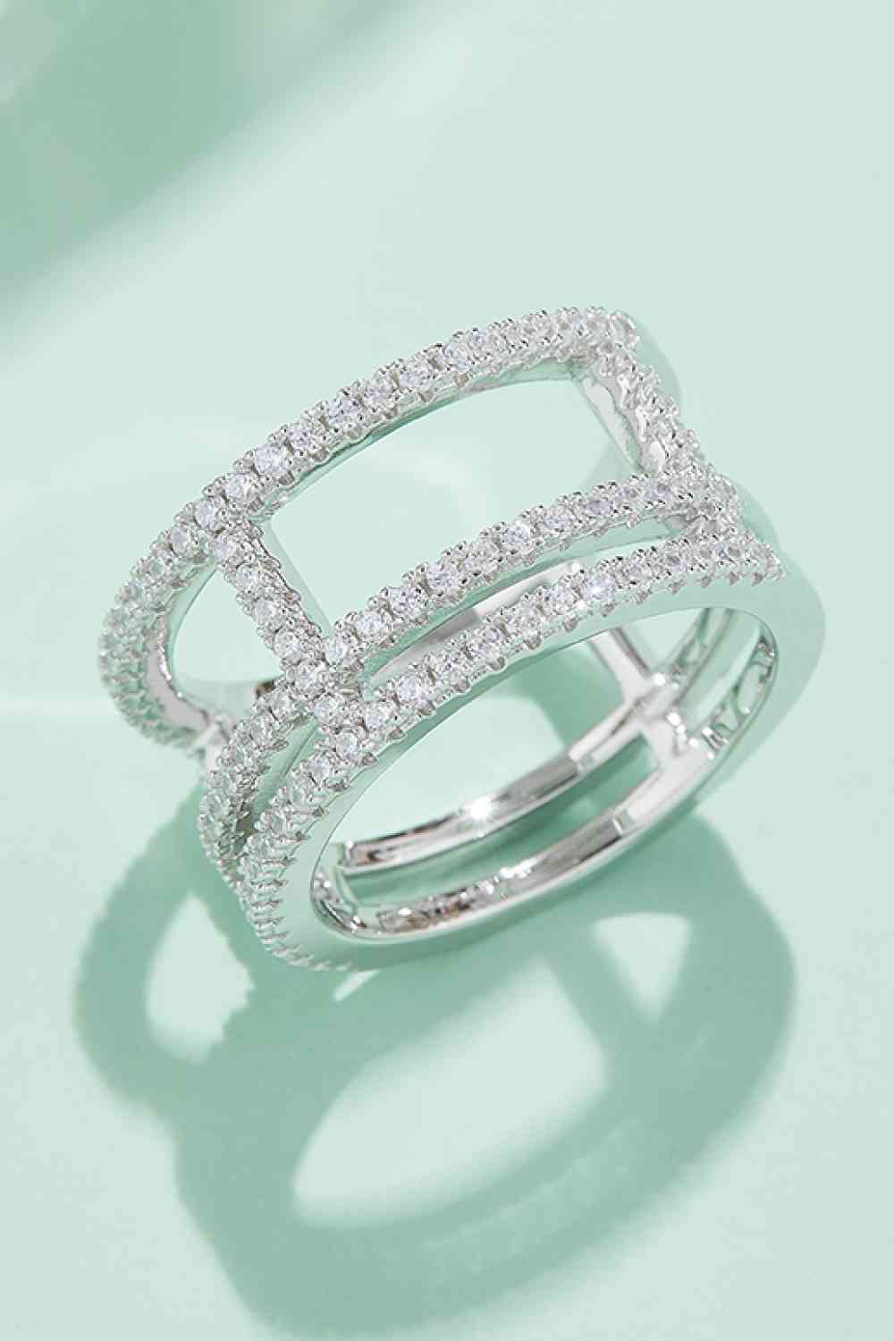 Adored Moissanite Cutout Wide Ring Silver