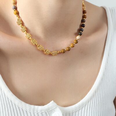 Beaded Titanium Steel Necklace Honey One Size