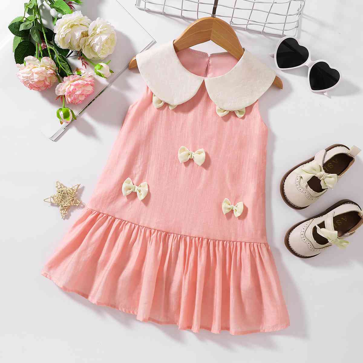 Bow Detail Peter Pan Collar Sleeveless Dress Peach