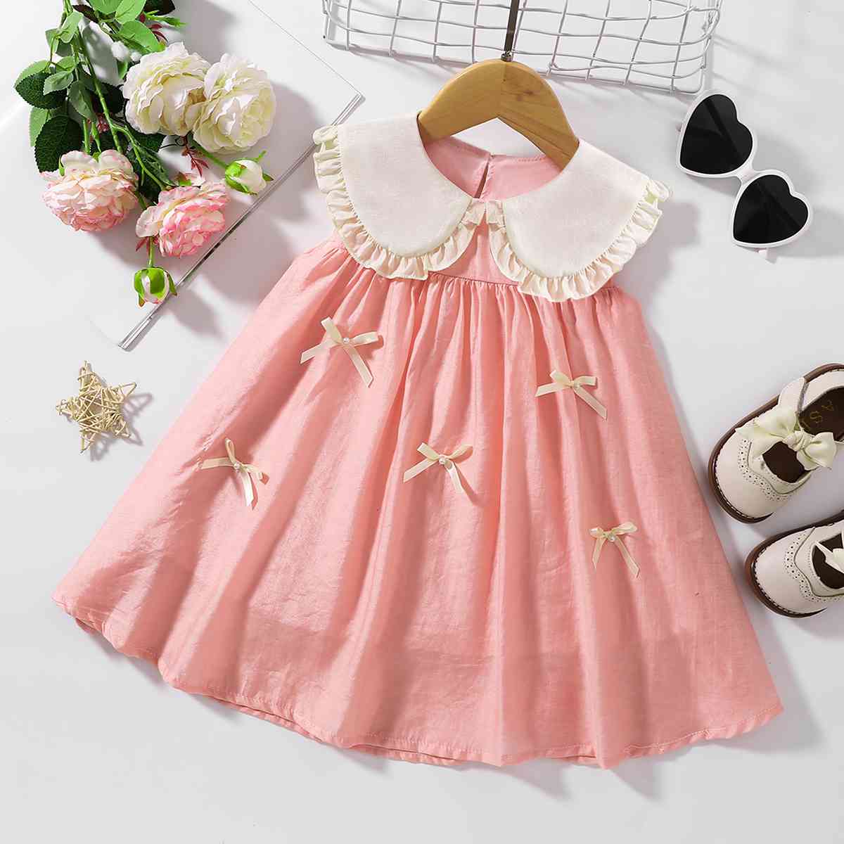 Bunny Ear Peter Pan Collar Sleeveless Dress Peach