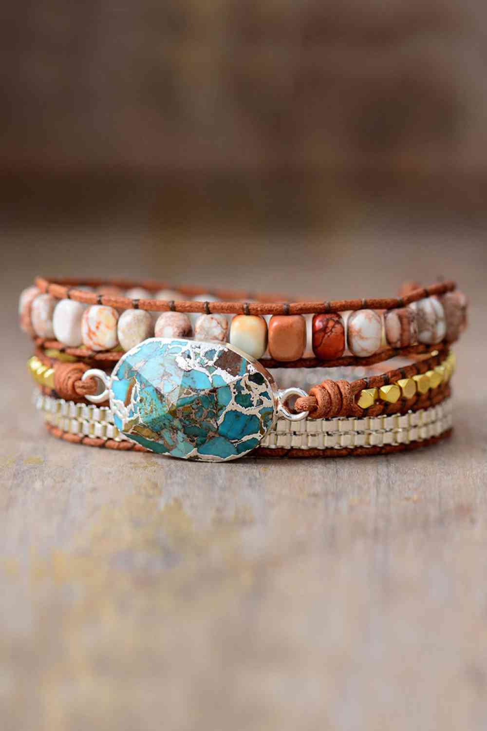 Handmade Natural Stone Copper Bracelet Blue/Silver One Size