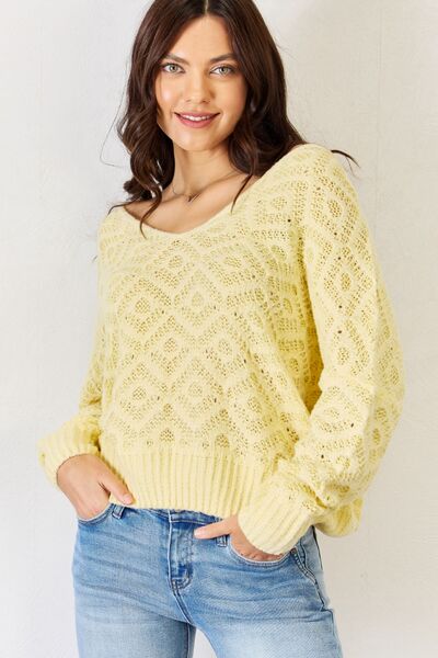 HYFVE V-Neck Patterned Long Sleeve Sweater L. Yellow
