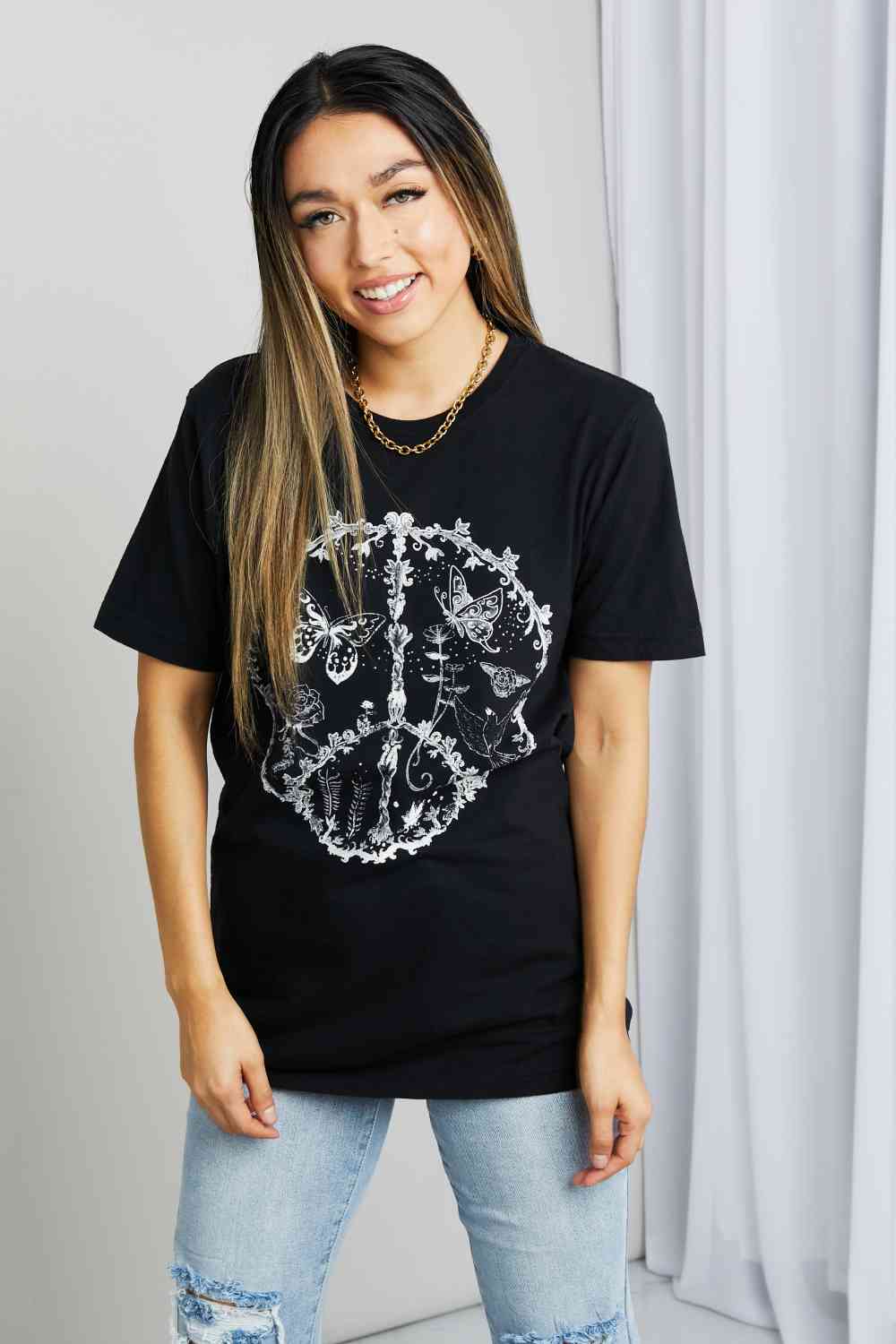 mineB Full Size Butterfly Graphic Tee Shirt Black