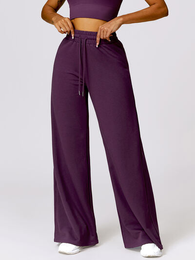 Drawstring High Waist Active Pants Plum