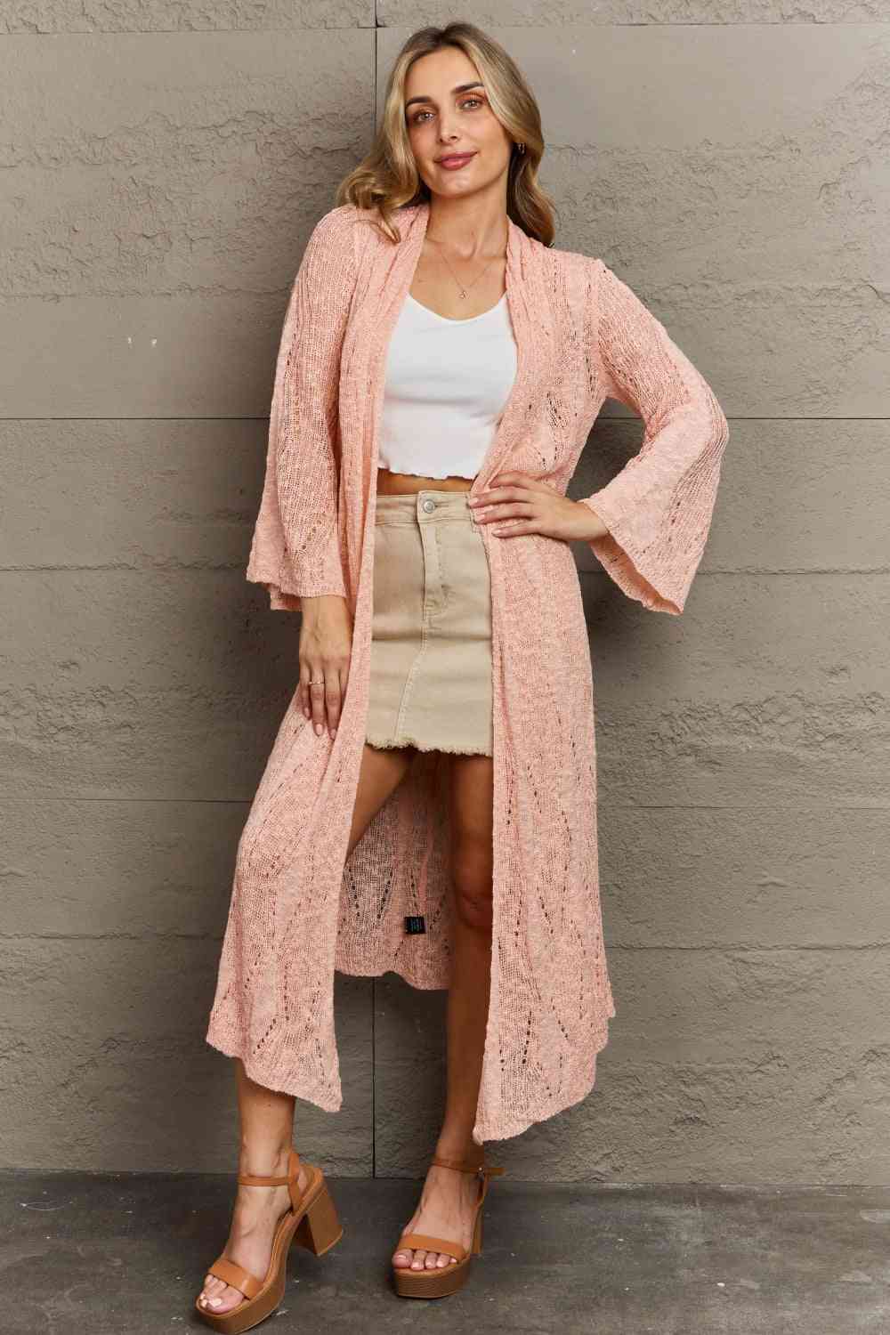 POL You Make Me Blush Open Front Maxi Cardigan Peach