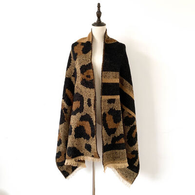 Leopard Raw Hem Polyester Scarf