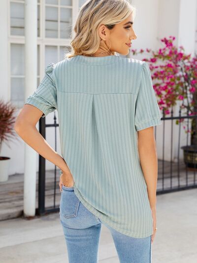 Texture Notched Short Sleeve Blouse