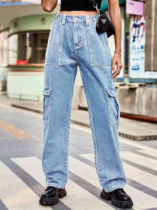 Straight Leg Cargo Jeans Light