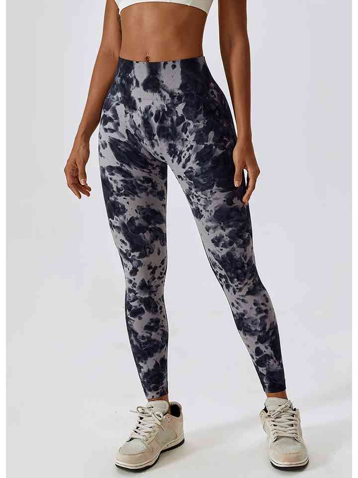 Tie Dye Wide Waistband Active Leggings Heather Gray