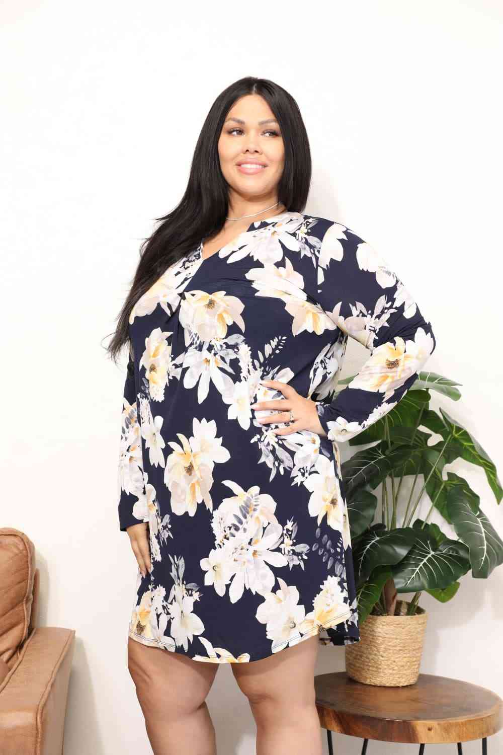 Sew In Love Full Size Flower Print Shirt Dress