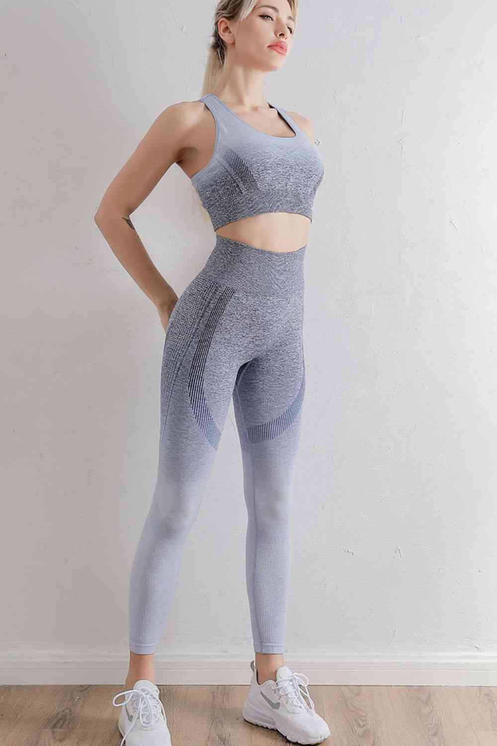 Gradient Sports Bra and Leggings Set Grey/Blue