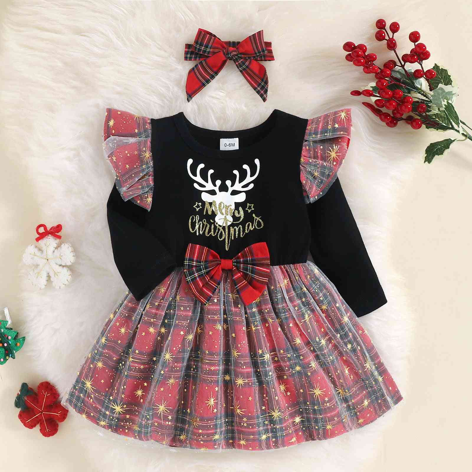 Round Neck Long Sleeve MERRY CHRISMAS Reindeer Graphic Dress Multicolor