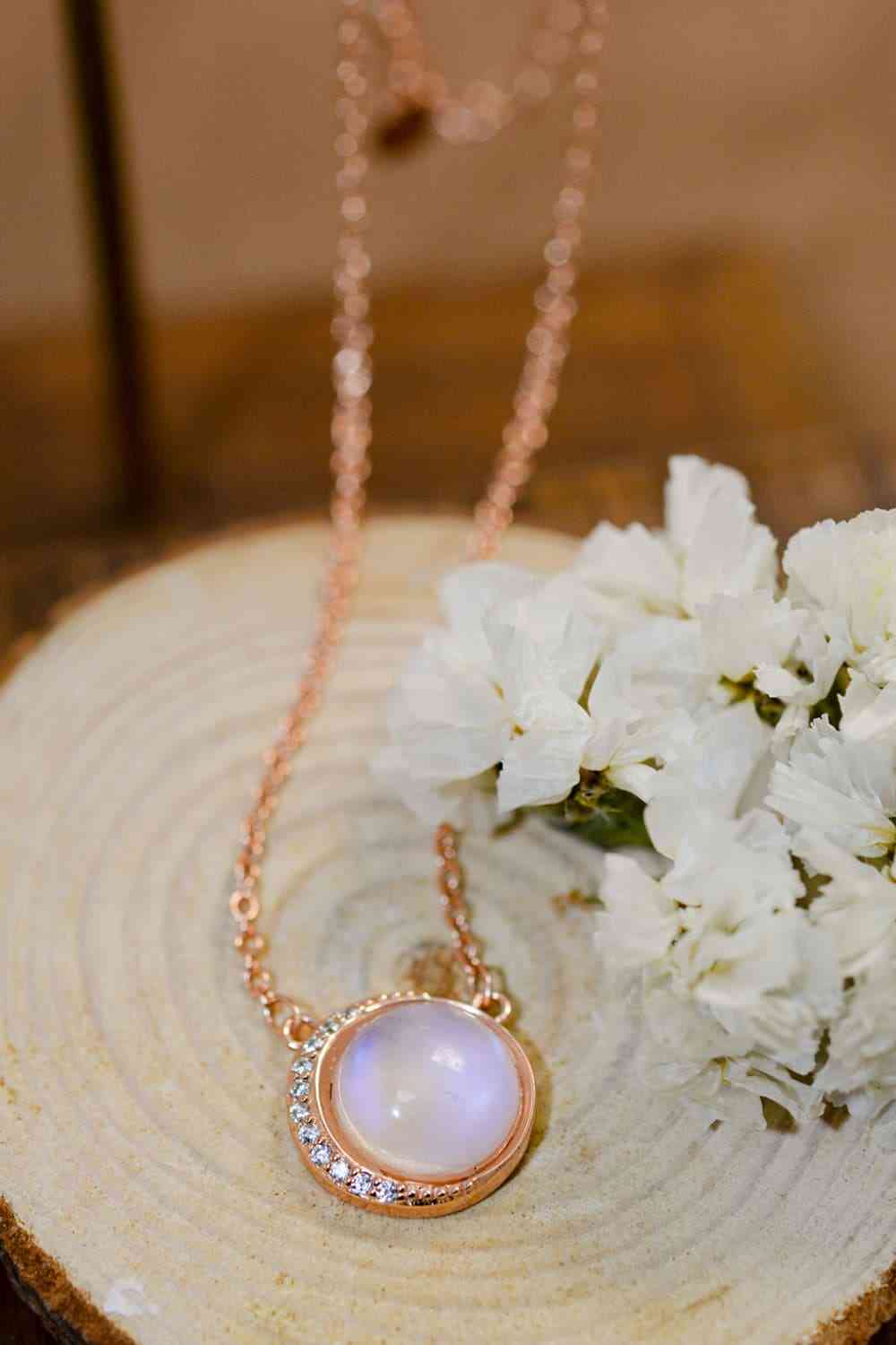 High Quality Natural Moonstone 18K Rose Gold-Plated 925 Sterling Silver Necklace Rose Gold One Size