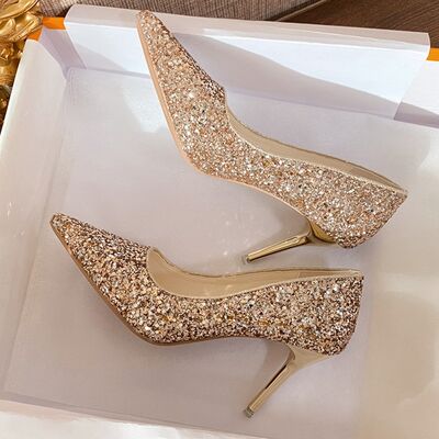 Glittered Stiletto Heel Pumps Gold/2.4 in