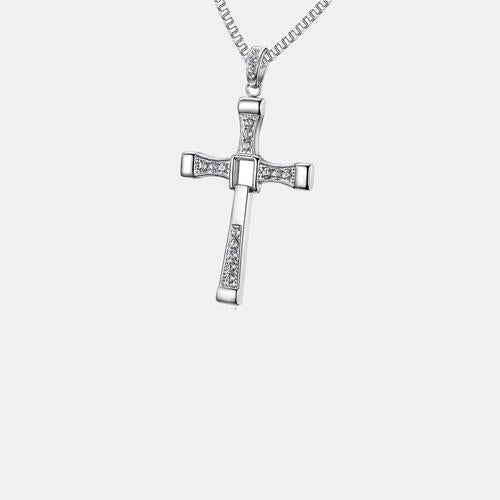 Titanium Steel Cross Necklace Silver One Size