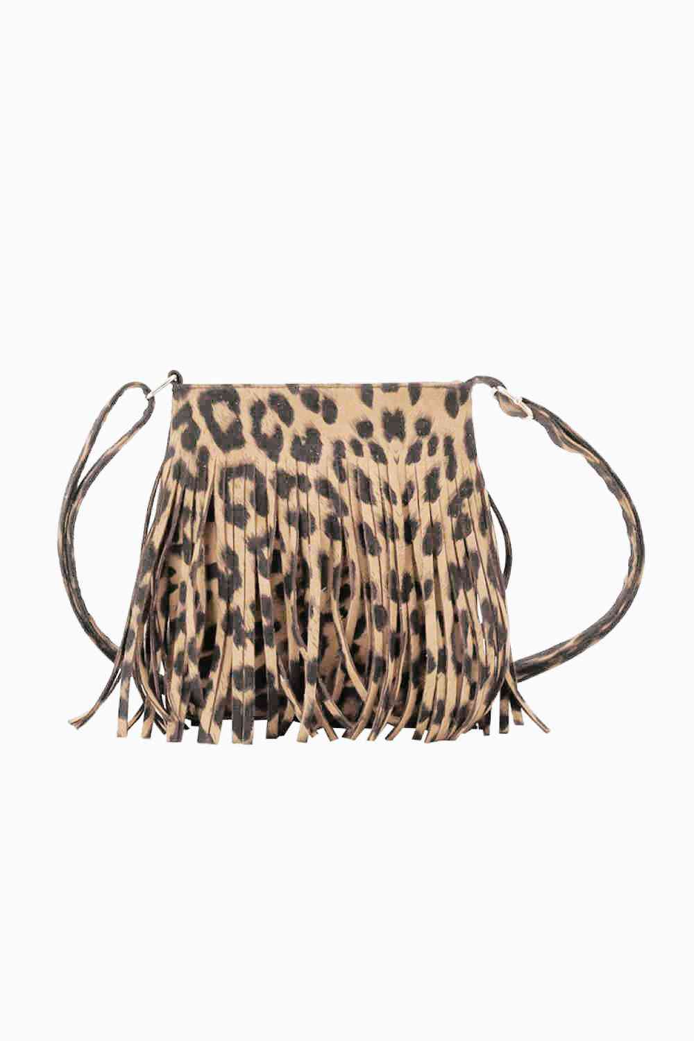 Adored PU Leather Crossbody Bag with Fringe Leopard One Size