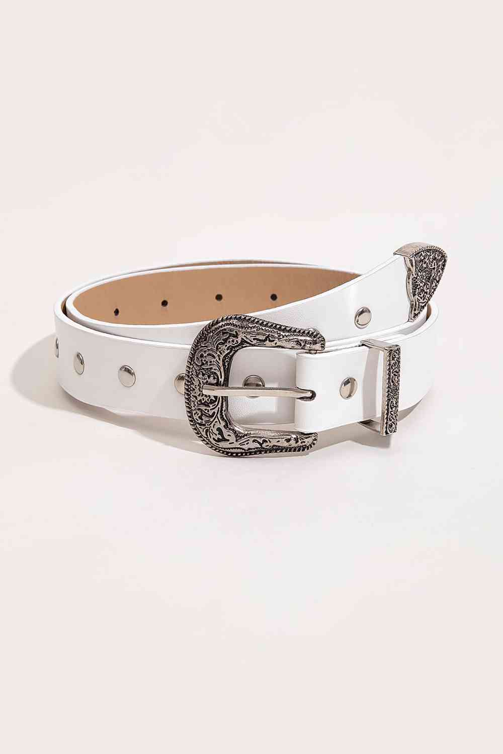 PU Leather Studded Belt White